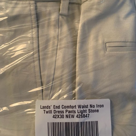 NWT LANDS' END COMFORT WAIST NO IRON TWILL DRESS PANTS LIGHT STONE 42X30 - Picture 4 of 5